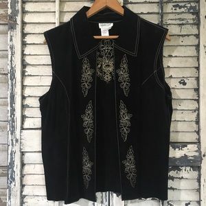 Coldwater Creek Boho Western Leather Suede Embroidered Vest L